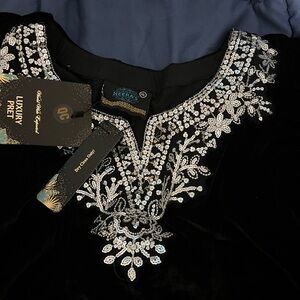 Black Long Sleeve Dress with Silver Embroidery